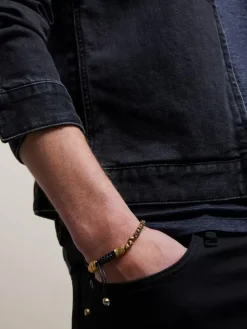 BEADED BRASS SKULL BRACELET