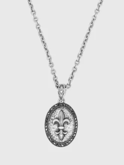 FLEUR DE LIS PENDANT NECKLACE WITH BLACK DIAMONDS