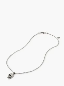 SILVER DISTRESSED SKULL NECKLACE