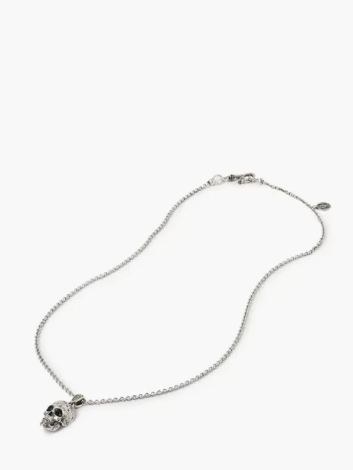 SILVER DISTRESSED SKULL NECKLACE