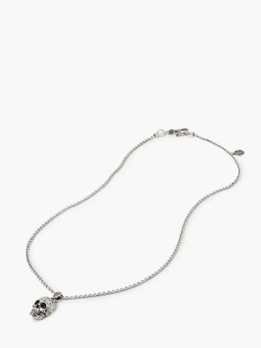 SILVER DISTRESSED SKULL NECKLACE